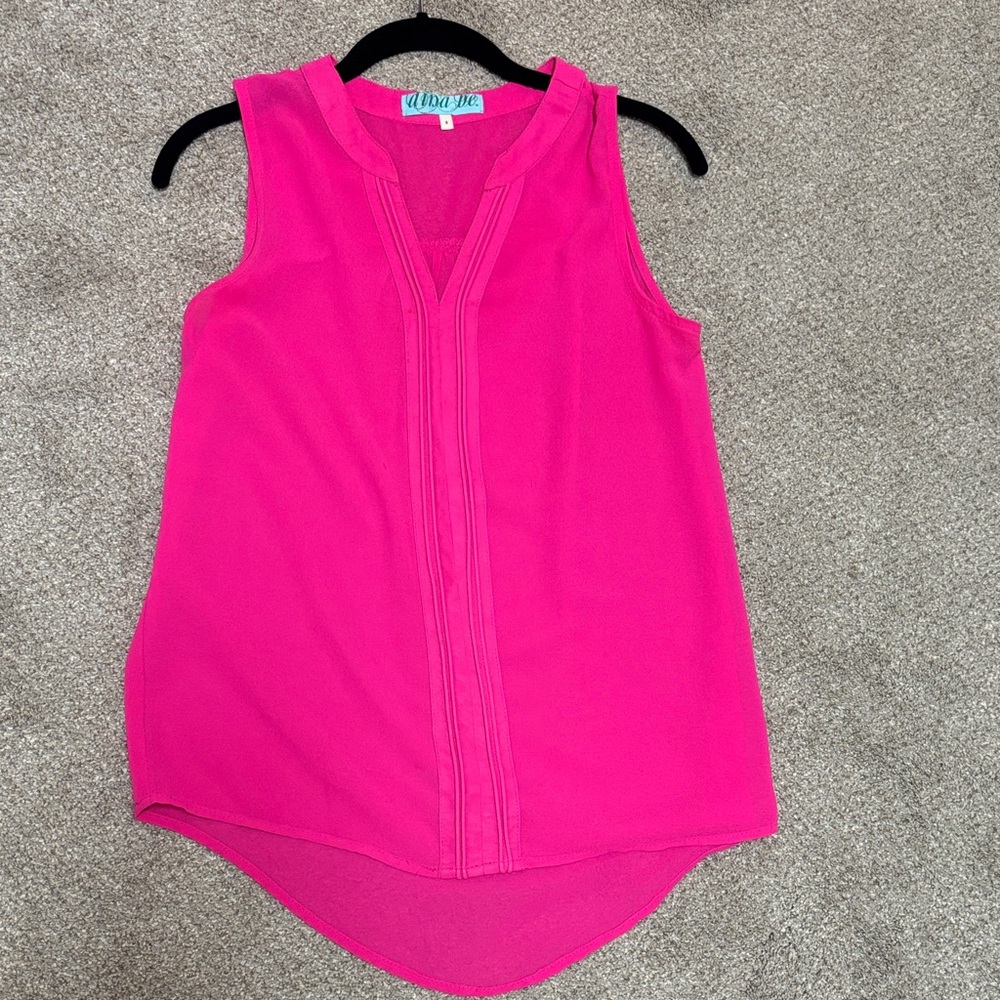 La Femme Hot Pink Sleeveless V-Neck Camisole